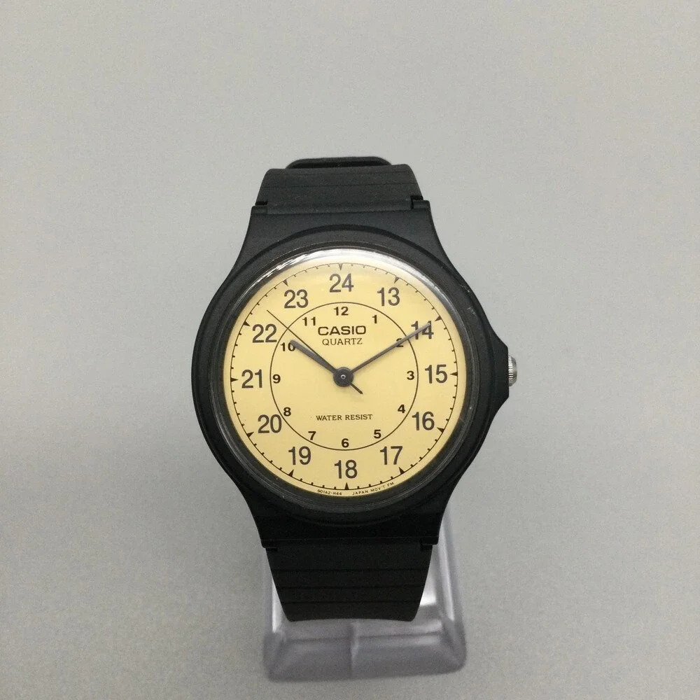 Casio MQ-24 Mens Watch 34mm Beige 24 Hour Dial Black Resin Water Resist